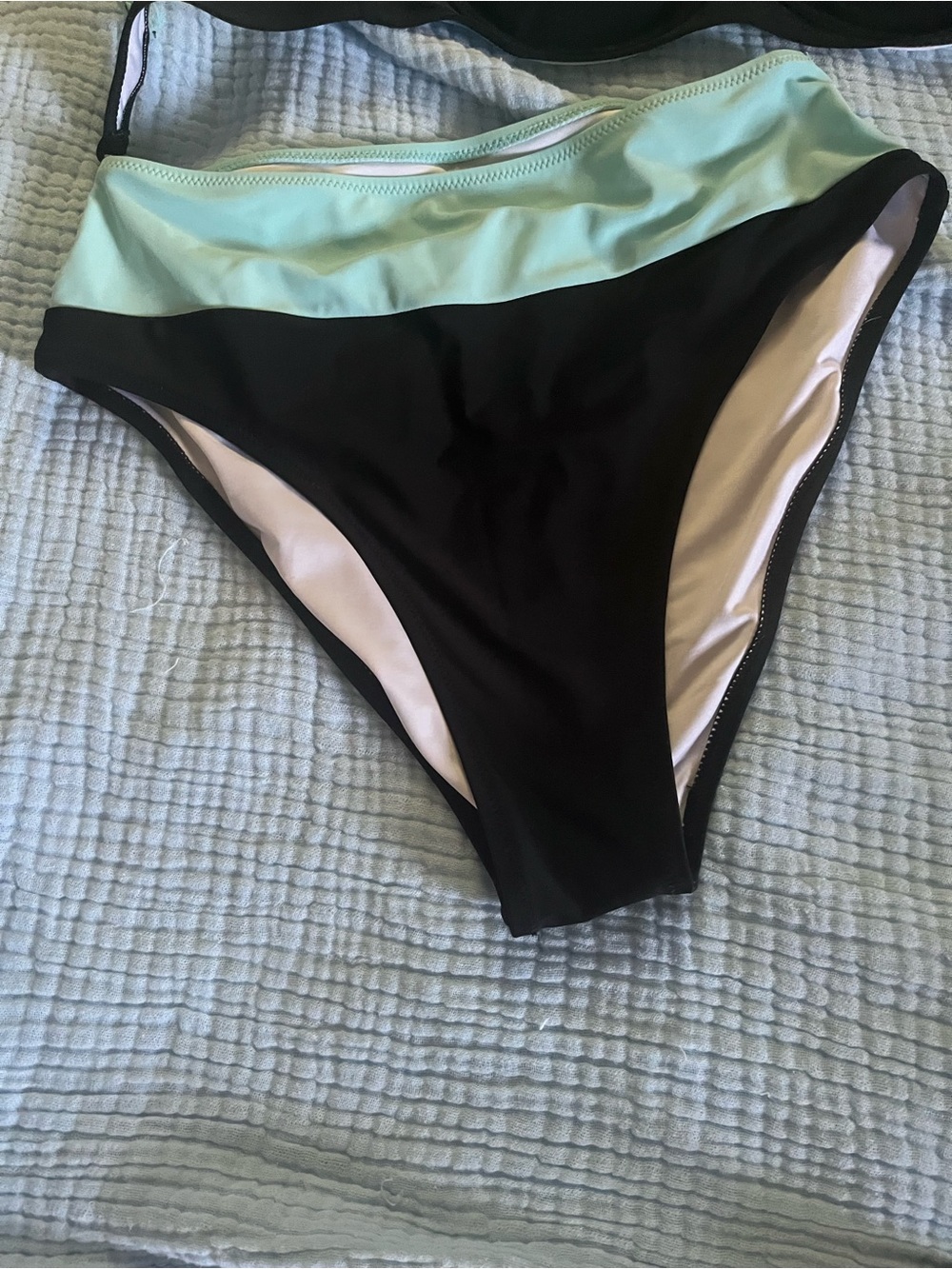 Mint & Black Two-Tone! Bikini Top Has Underwire Bra! High Waisted- Petite Medium - Picture 10 of 11